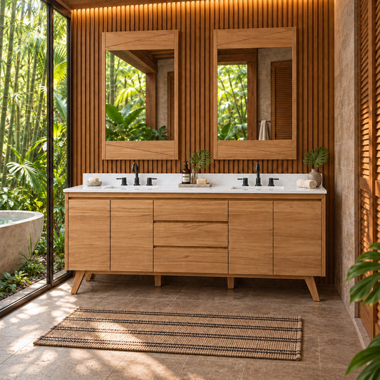 Coventry 72 in. Double Sink Teak Wood Bathroom Vanity