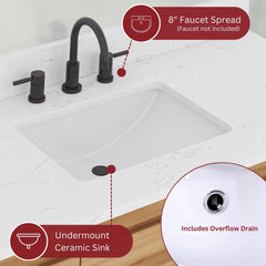 Cala White Engineered Stone Top with Double Rectangular Sinks