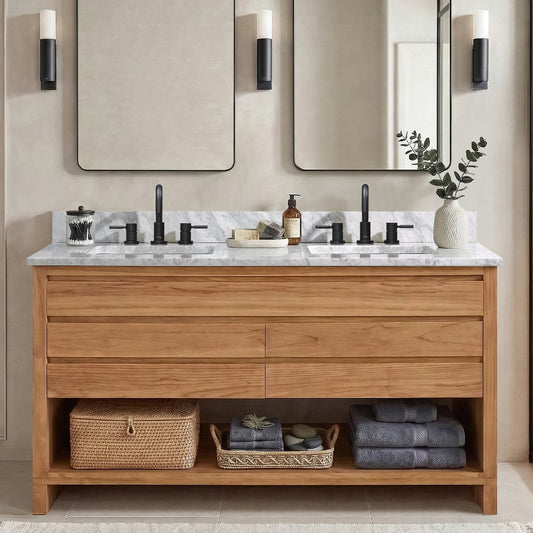 Kai 60 in. Double Sink Teak Bathroom Vanity