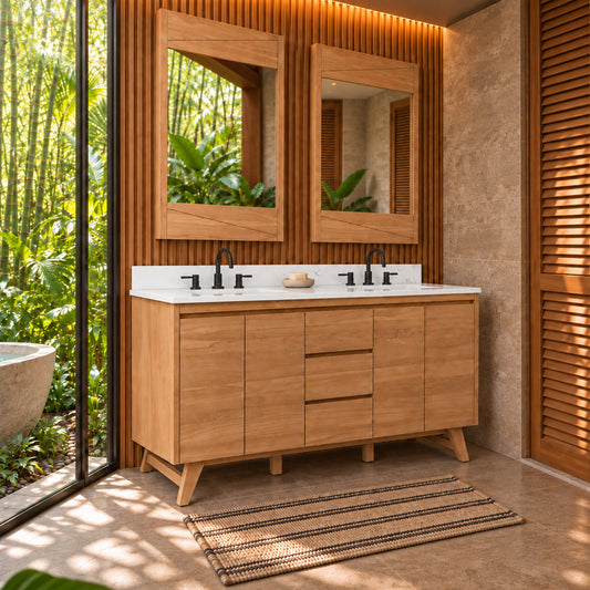 Coventry 60 in. Double Sink Teak Wood Bathroom Vanity