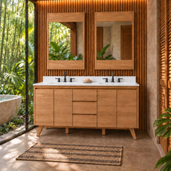 Coventry 60 in. Double Sink Teak Wood Bathroom Vanity