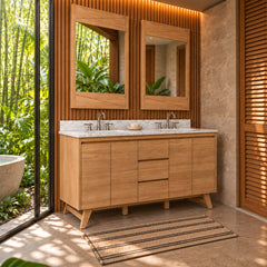Coventry 60 in. Double Sink Teak Wood Bathroom Vanity