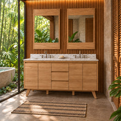 Coventry 60 in. Double Sink Teak Wood Bathroom Vanity