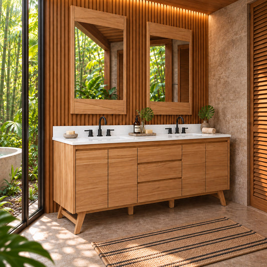 Coventry 72 in. Double Sink Teak Wood Bathroom Vanity