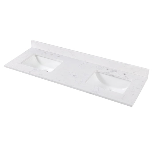 Cala White Engineered Stone Top with Double Rectangular Sinks