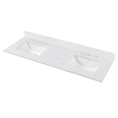 Cala White Engineered Stone Top with Double Rectangular Sinks
