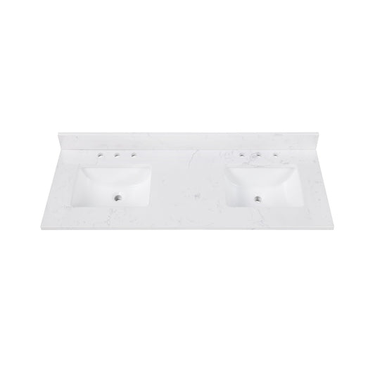 Cala White Engineered Stone Top with Double Rectangular Sinks