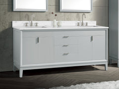 Cala White Engineered Stone Top with Double Rectangular Sinks