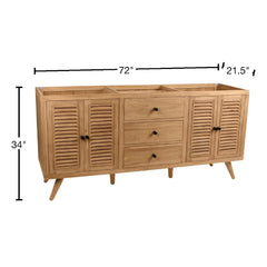 Harper 72 in. Double Sink Teak Wood Bathroom Vanity