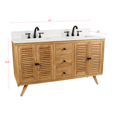 Harper 60 in. Double Sink Teak Wood Bathroom Vanity