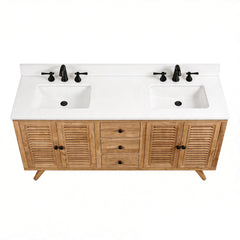 Harper 60 in. Double Sink Teak Wood Bathroom Vanity