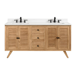 Harper 60 in. Double Sink Teak Wood Bathroom Vanity