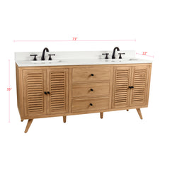 Harper 72 in. Double Sink Teak Wood Bathroom Vanity