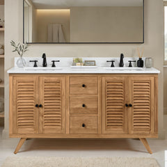 Harper 60 in. Double Sink Teak Wood Bathroom Vanity