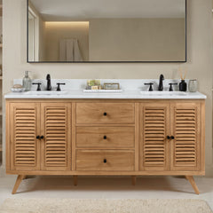 Harper 72 in. Double Sink Teak Wood Bathroom Vanity