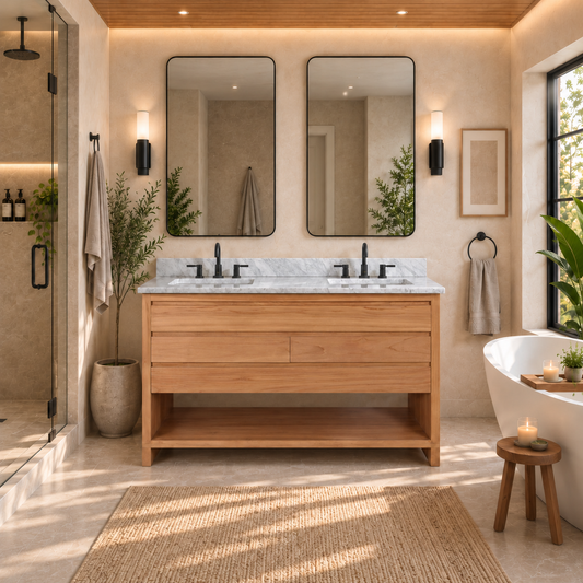 Kai 48 in. Double Sink Teak Wood Bathroom Vanity