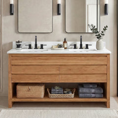 Kai 60 in. Double Sink Teak Bathroom Vanity