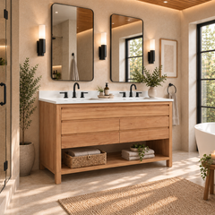 Kai 60 in. Double Sink Teak Wood Bathroom Vanity