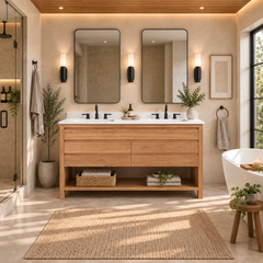 Kai 60 in. Double Sink Teak Wood Bathroom Vanity
