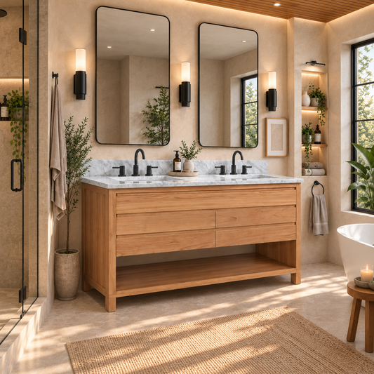 Kai 60 in. Double Sink Teak Wood Bathroom Vanity