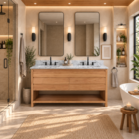 Kai 60 in. Double Sink Teak Wood Bathroom Vanity