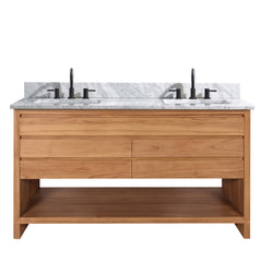 Kai 60 in. Double Sink Teak Bathroom Vanity