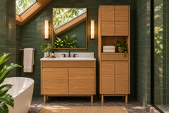 Kayla Teak Wood Bathroom Linen Cabinet