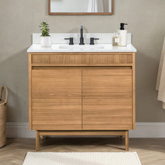 Kayla 36 in. Single Sink Teak Wood Bathroom Vanity