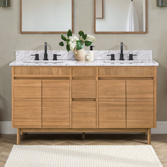 Kayla 60 in. Double Sink Teak Bathroom Vanity