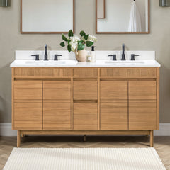 Kayla 60 in. Double Sink Teak Wood Bathroom Vanity