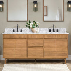 Kayla 72 in. Double Sink Teak Wood Bathroom Vanity