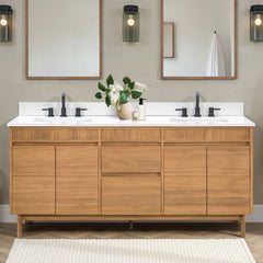 Kayla 72 in. Double Sink Teak Wood Bathroom Vanity