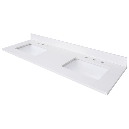 Everest White Quartz Top with Double Rectangular Sinks